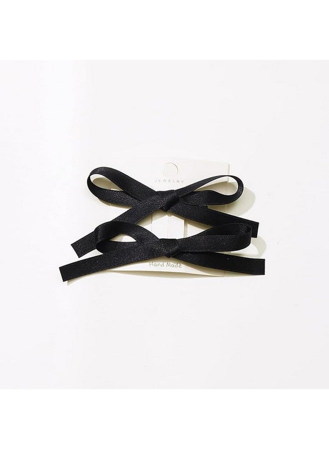 FAMEZA10 Pcs Luxury Hair Clip, Black 10mm Double-Sided Satin Ribbon Hair Bows & Clips for Women Girls Toddlers Tiny Bow Claw Clip for Thick Fine Hair, Set of 10 - Image 2