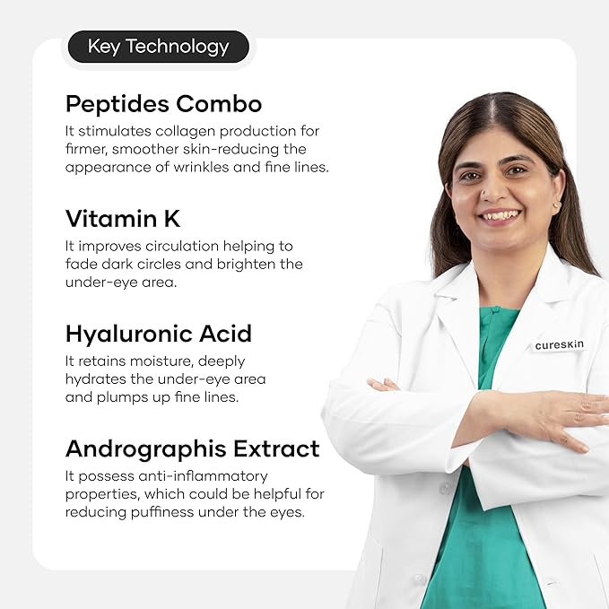Cureskin جل كيرسكن تحت العين للهالات السوداء للنساء والرجال جل بيوببتيد تحت العين لتقليل الهالات السوداء والانتفاخات والتجاعيد كريم تحت العين للرجال والنساء - Image 4