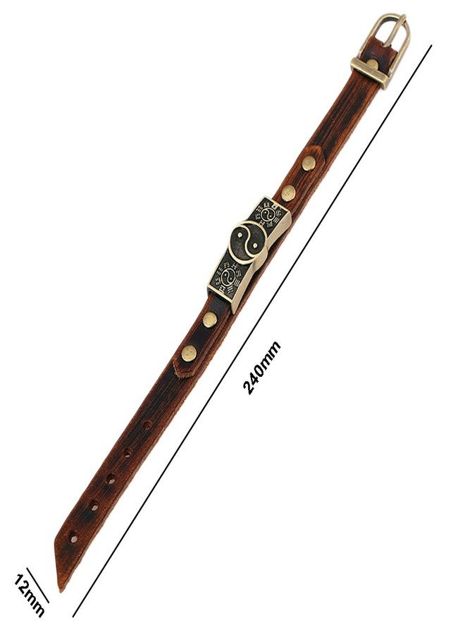JSEA Metal Yin Yang Leather Bracelet Bangles Brown Bracelet Wirstbands for Men Women - Image 4
