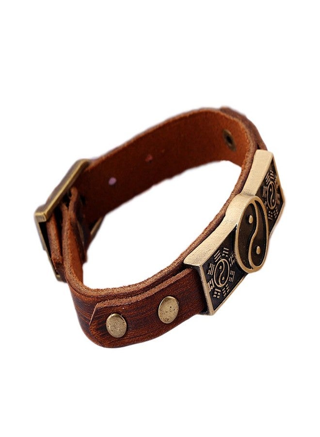JSEA Metal Yin Yang Leather Bracelet Bangles Brown Bracelet Wirstbands for Men Women - Image 3