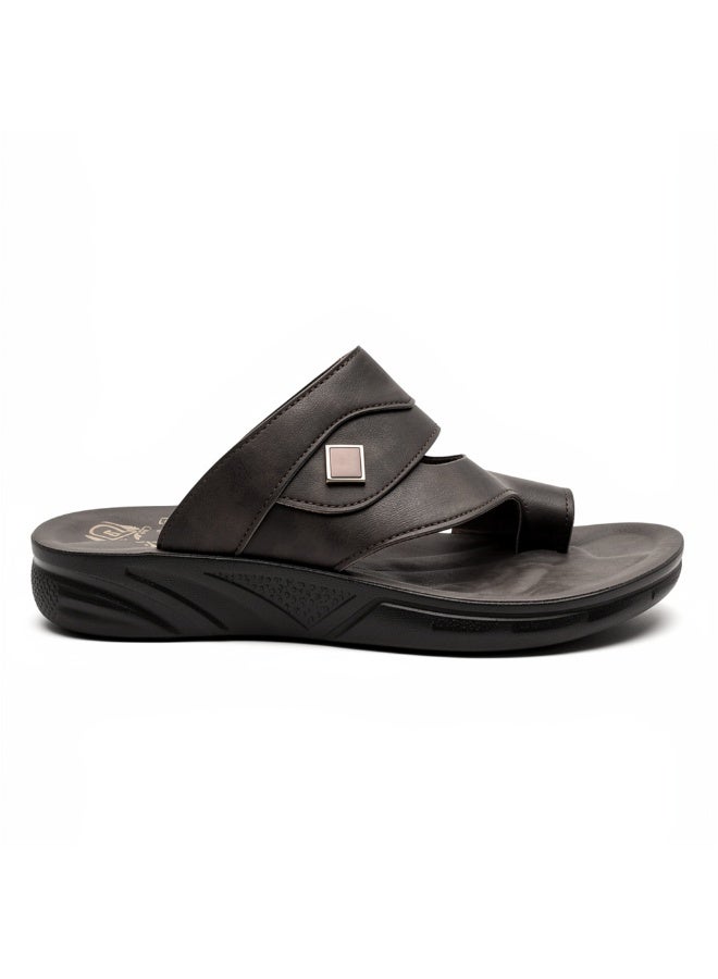 Men's brown leather slippers – a modern, comfortable design with high-quality materials and a cushioned orthopedic insole – ideal for everyday wear and outings - Image 3