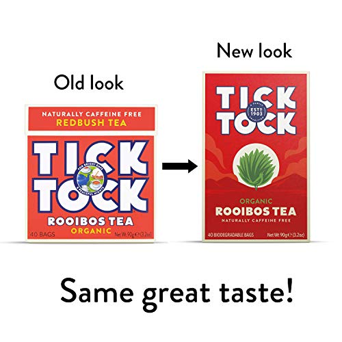 TICK TOCK TEAS Organic Rooibos Tea Bags - Naturally Caffeine Free Red Bush Herbal Tea from South Africa | Smooth & Rich Flavor, Low Tannin, Enjoy Hot or Iced with Milk, Lemon, or Honey - 40 Count (4 Pack) - Image 2