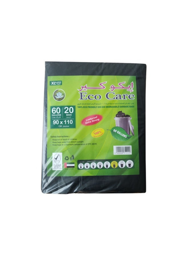 Eco Care Black Garbage Bag - 20 Count, 60 Gallons, 90X110cm