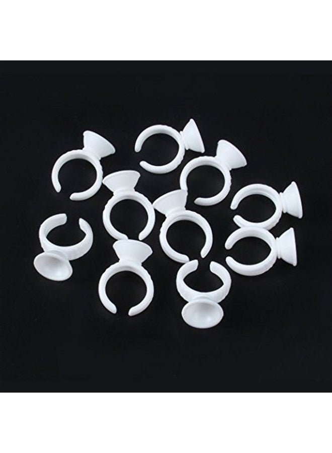 g2plus 100PCS Disposable Plastic Nail Art Tattoo Glue Rings Holder Eyelash Extension Rings Adhesive Pigment Holders Finger Hand Beauty Tools (White)