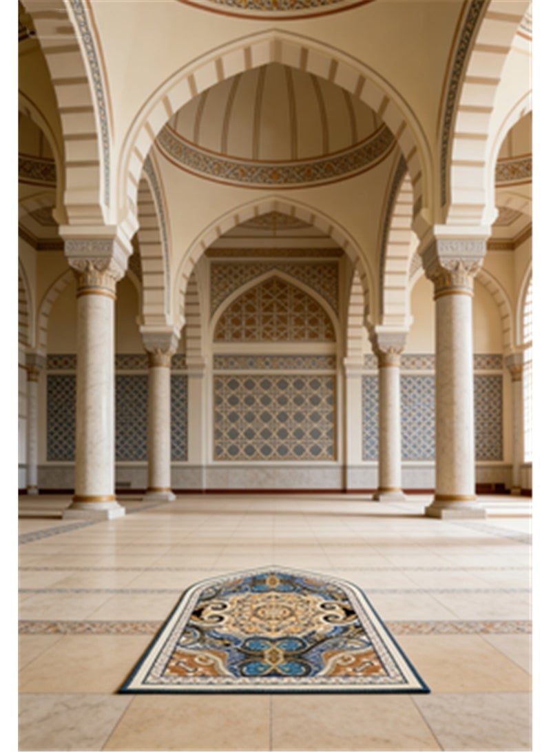 منقوشة الصلاة حصيرة، مكافحة الانزلاق المخملية أعلى الصلاة الإسلامية سجاد الصلاة بطانية مع الزاوية المحددة، الصلاة سجاد صلاح سجاد للرجال والنساء عيد رمضان هدايا، 120 * 70 سم (رمادي) - Image 3