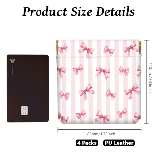 Peacoblue 4Pcs Small Leather Squeeze Coin Purse for Women-Cute Pink Bow Pattern Waterproof & Durable Snap Closure Change Pouch Mini Money Wallet Bag for Adult Teen Girls Best Gift - Image 2