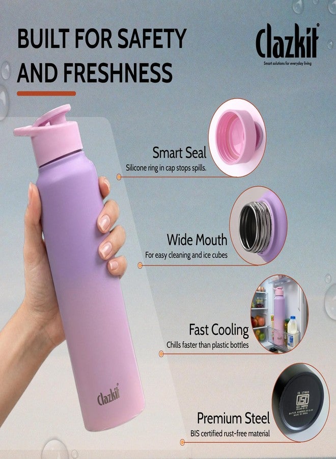 Clazkit Dual Colored Stainless Steel Water Bottle |ISI Certified Leakproof, Durable for School Kids, Fridge, Sports, Gym, Yoga & Office – Easy to Clean & Reusable-1000ml - Pink - Image 2