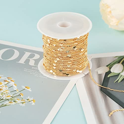 YOUBEIYEE 10 Meters Light Gold Chains for Jewelry Making, 18k Gold Plated Brass Flat Heart Curb Link Chain Women Necklace Bracelet DIY Jewelry Chains Bulk - Image 5