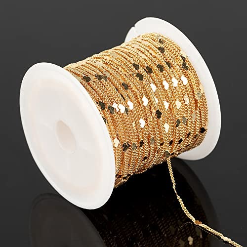 YOUBEIYEE 10 Meters Light Gold Chains for Jewelry Making, 18k Gold Plated Brass Flat Heart Curb Link Chain Women Necklace Bracelet DIY Jewelry Chains Bulk - Image 2