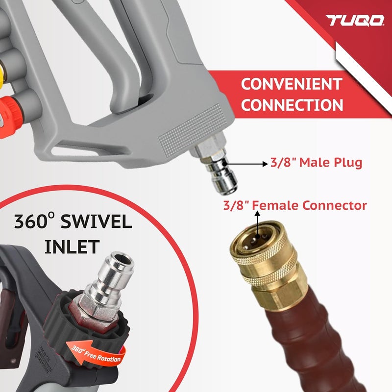 TUQO High Pressure Washer Short Gun - 3/8" Male Plug and 1/4” Quick Connector Coupler - Power Washer Gun Compatible with Foam Cannon | 5000 PSI | With 4Pcs Nozzle Set | HG256 - Image 5
