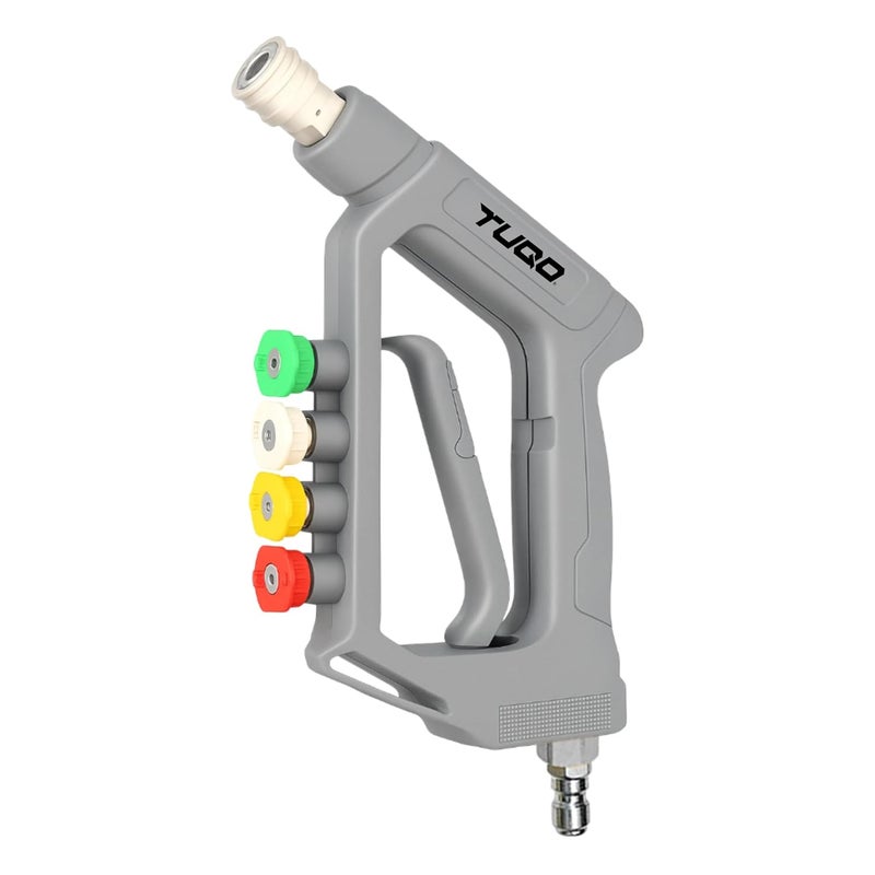 TUQO High Pressure Washer Short Gun - 3/8" Male Plug and 1/4” Quick Connector Coupler - Power Washer Gun Compatible with Foam Cannon | 5000 PSI | With 4Pcs Nozzle Set | HG256 - Image 1