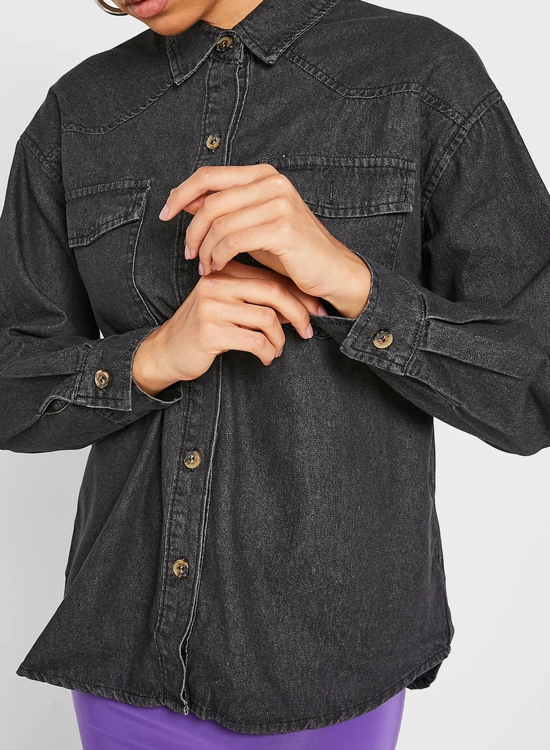 boohoo Pocket Detail Denim Shirt