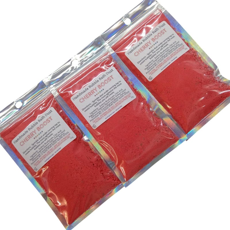 3 x Cherry Boost Bubble Bath Dust Bath Bomb Dust with Lasting Bubbles Contains Epsom Salts