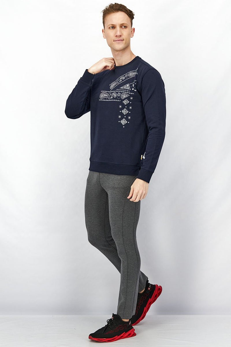 Gazzarrini Men Crew Neck Paisley Print Sweatshirt, Navy - Image 4