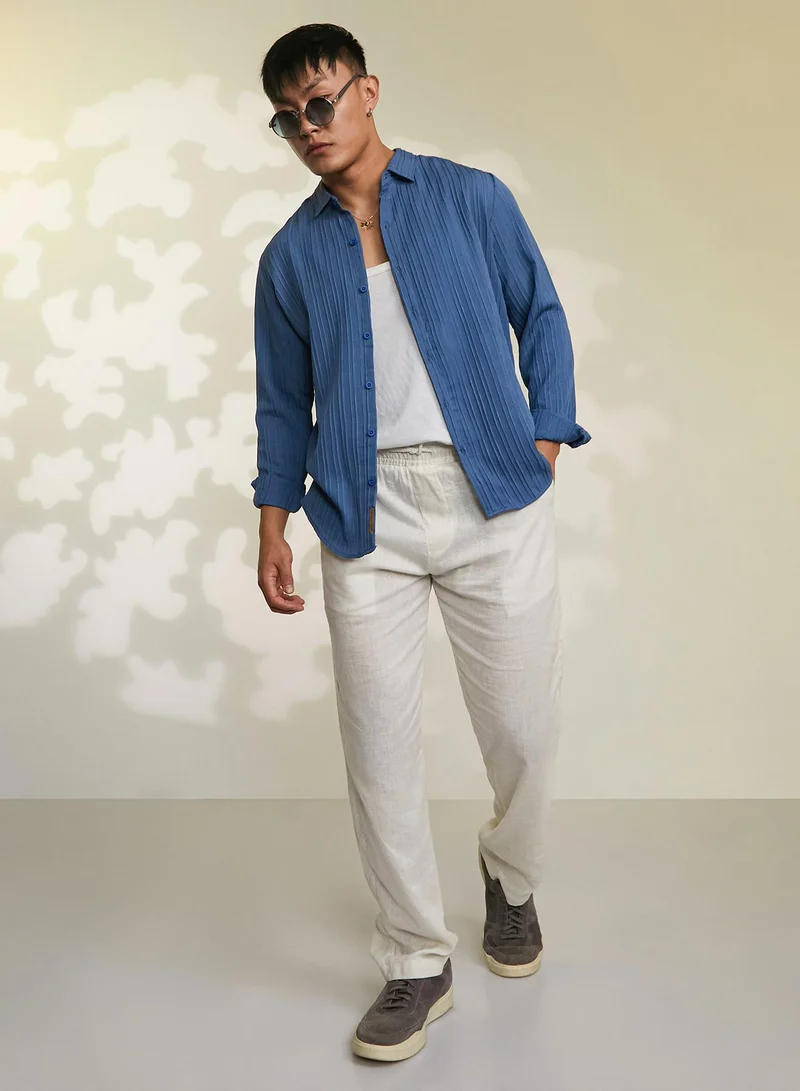 CAHOOT  Men's Lapis Blue Self-Design Striped Shirt for Men | Best Price UAE