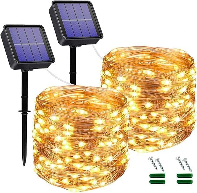 JUSTADIL Solar Fairy Lights, 2 Pack 12 m/100 LEDs Outdoor Waterproof 24M/80Ft 8 Modes Copper Wire Lights for Patio, Yard, Porch Decor - Image 1