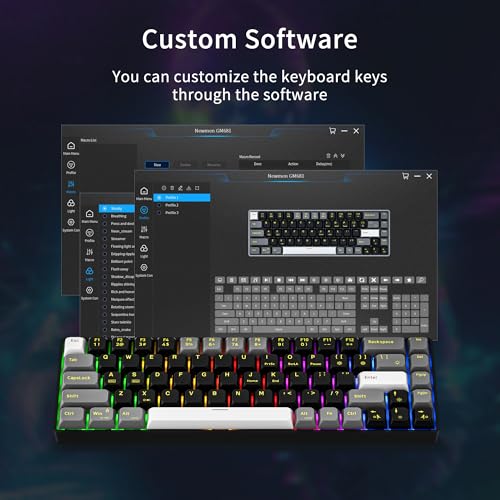 Newmen GM681 Mechanical Keyboard,68 Keys Compact USB 60% Custom LED Backlit Hot Swappable Small Mini Computer Gaming Mechanical Wired Keyboard for PC Gamer Win Mac,Black/White/Grey,Red Switch - Image 5