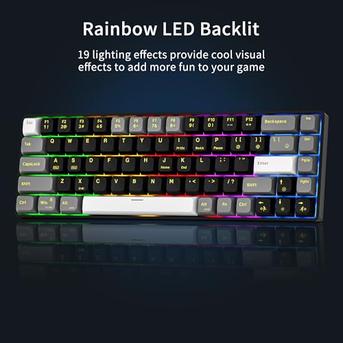 Newmen GM681 Mechanical Keyboard,68 Keys Compact USB 60% Custom LED Backlit Hot Swappable Small Mini Computer Gaming Mechanical Wired Keyboard for PC Gamer Win Mac,Black/White/Grey,Red Switch - Image 3