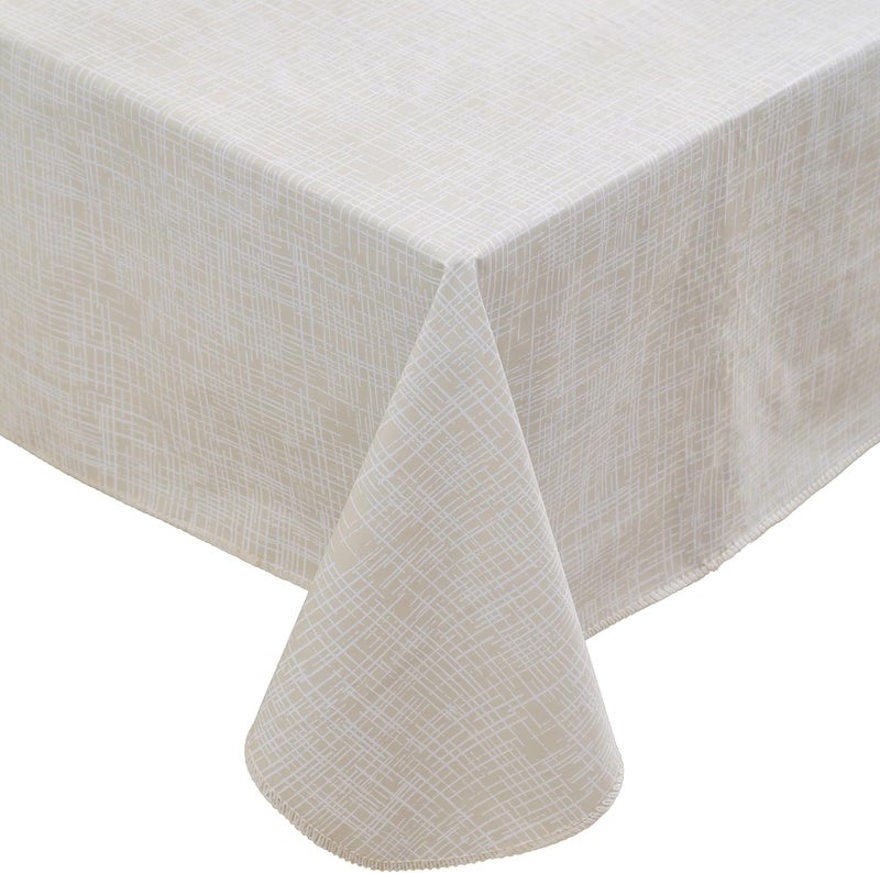 Walrus Heavy Duty Vinyl Tablecloth with Flannel Backing Waterproof Oil-Proof Plastic Table Cloth Stain-Resistant Wipeable Rectangle or Square Table Cover (Beige Striped, 52X70 Inch) - Image 1