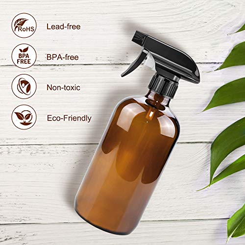 Worldgsb Glass Spray Bottles, 16oz*2+4oz*2+2oz*4 Refillable Containers, Empty Boston Round Bottles with Adjustable Nozzle for Cleaning, Gardening, Aromatherapy, Pets, Plant, Hair -Amber - Image 4
