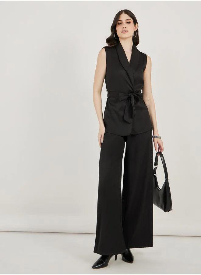 Styli Self-Tie Belt Sleeveless Top and Wide Leg Pants Co-Ords