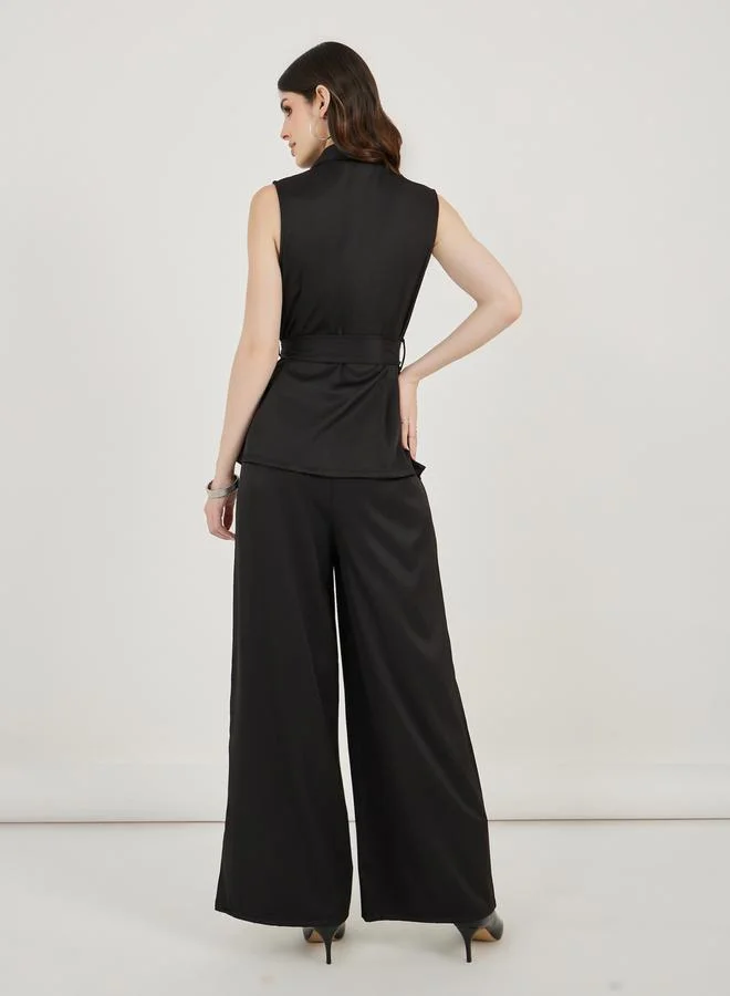 Styli Self-Tie Belt Sleeveless Top and Wide Leg Pants Co-Ords