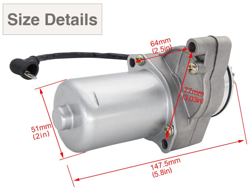CMOOD 3 Bolt Starter Compatible for 125cc 110cc 100cc 90 cc 70cc 50cc Tao Tao ATV Dirt Bike Go Karts Four Wheeler Pit Bike 3 Bolt Starter Motor with Line - Image 3