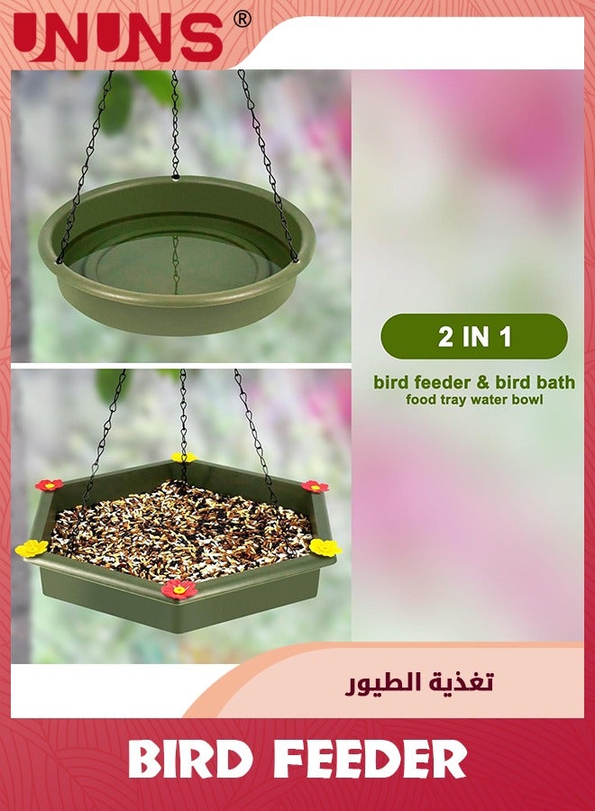 UNUNS وحدة تغذية الطيور المعلقة، قطعتان من حمام الطيور المعلق، وحدة تغذية الطيور المعلقة 2 في 1 للحمام الخارجي، لوحة تغذية الطيور للحديقة، باللون الأخضر - Image 3