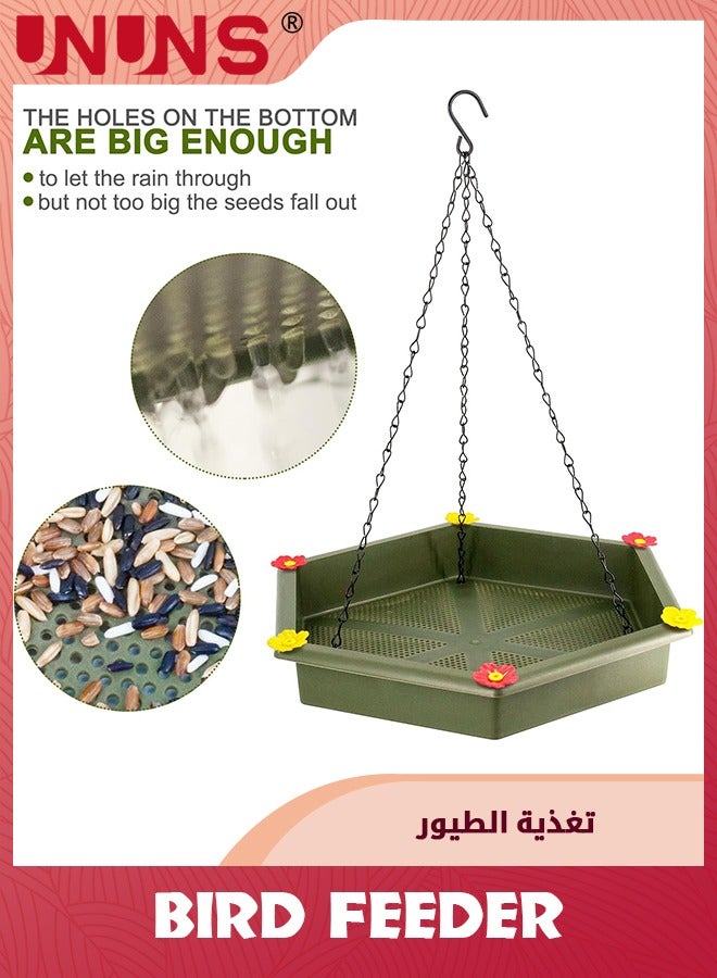 UNUNS وحدة تغذية الطيور المعلقة، قطعتان من حمام الطيور المعلق، وحدة تغذية الطيور المعلقة 2 في 1 للحمام الخارجي، لوحة تغذية الطيور للحديقة، باللون الأخضر - Image 4