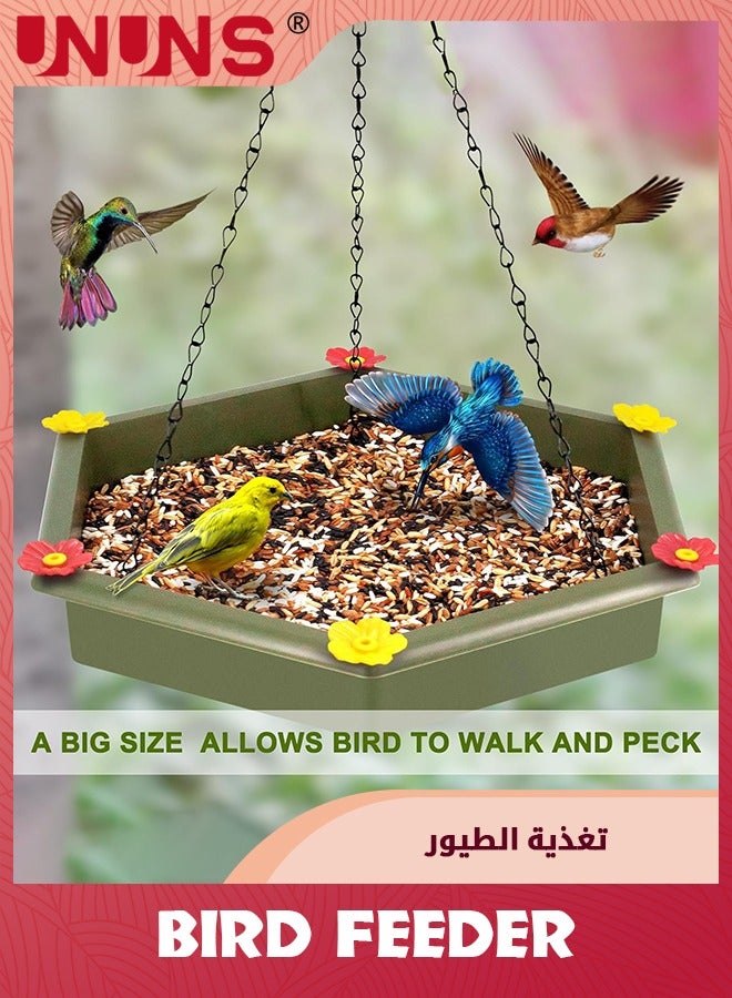 UNUNS وحدة تغذية الطيور المعلقة، قطعتان من حمام الطيور المعلق، وحدة تغذية الطيور المعلقة 2 في 1 للحمام الخارجي، لوحة تغذية الطيور للحديقة، باللون الأخضر - Image 5