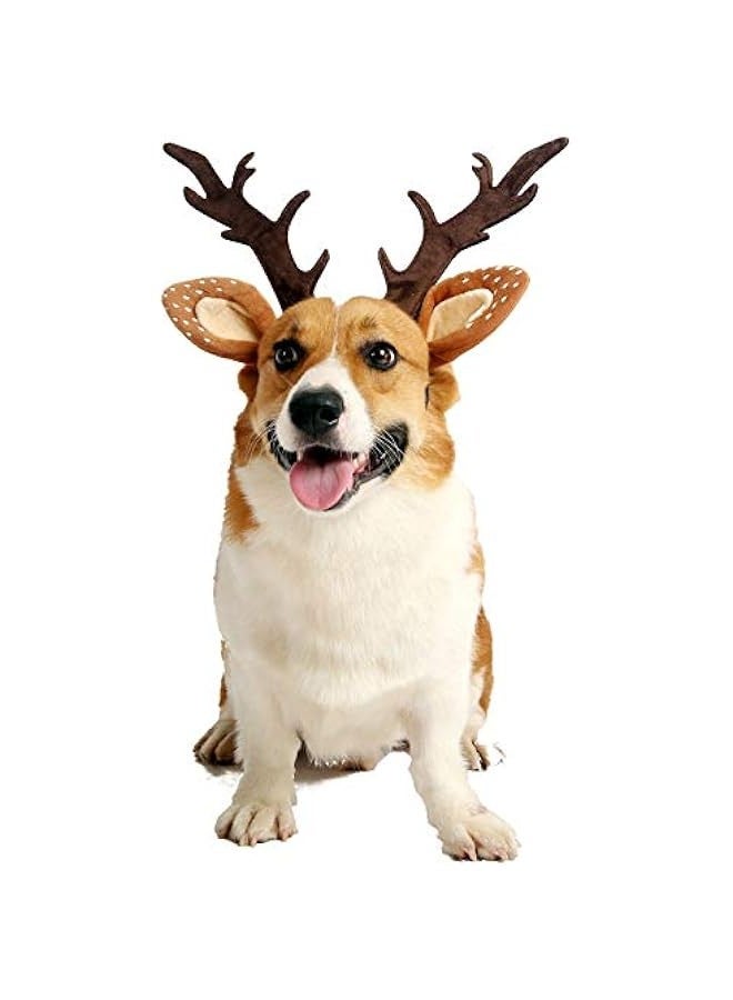 Pet Deer Costume Hat Merry  Dog Antlers Headbands Elastic Band Adjustable Reindeer Cap Hair Headwear Accessories (Medium) - Image 1