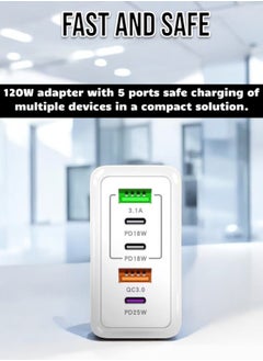 Circuit Green 120W PD QC 3.0 Type C Fast Charger Adapter (white), 5-Port USB A & USB C Compatible with Samsung Galaxy S23/S22, Iphone 15/14/13 Pro Max, MacBook, Ipad, Laptops, OnePlus  - Image 3