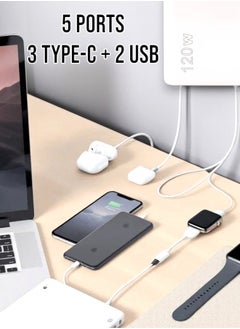 Circuit Green 120W PD QC 3.0 Type C Fast Charger Adapter (white), 5-Port USB A & USB C Compatible with Samsung Galaxy S23/S22, Iphone 15/14/13 Pro Max, MacBook, Ipad, Laptops, OnePlus  - Image 5
