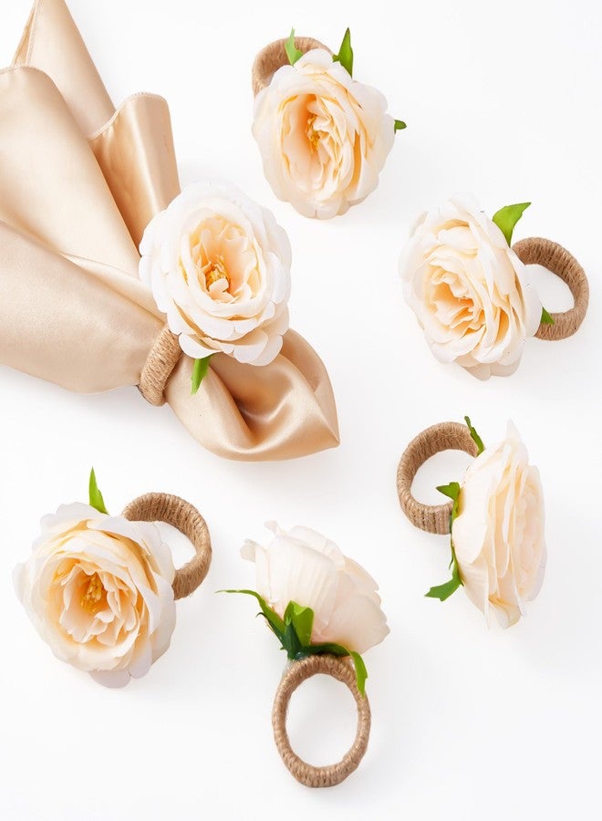 APTWOW Spring Flower Napkin Rings Set of 6 - Light Gold Floral Napkin Holder, Easter Napkin Rings for Wedding Birthday Party Banquet Spring Table Decor - Image 1
