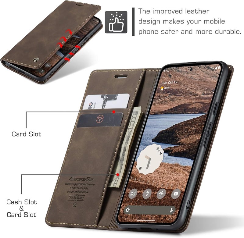 Cracedily Case for Google Pixel 9 Pro XL Case, Premium Leather Flip Wallet Case with Card Slots and Horizontal Stand Function Magnet Coque Cover Protective Case for Pixel 9 Pro XL, Brown - Image 2