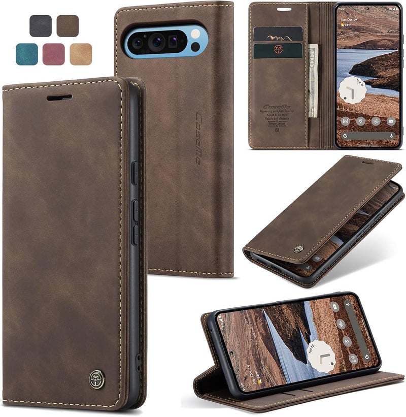 Cracedily Case for Google Pixel 9 Pro XL Case, Premium Leather Flip Wallet Case with Card Slots and Horizontal Stand Function Magnet Coque Cover Protective Case for Pixel 9 Pro XL, Brown - Image 1