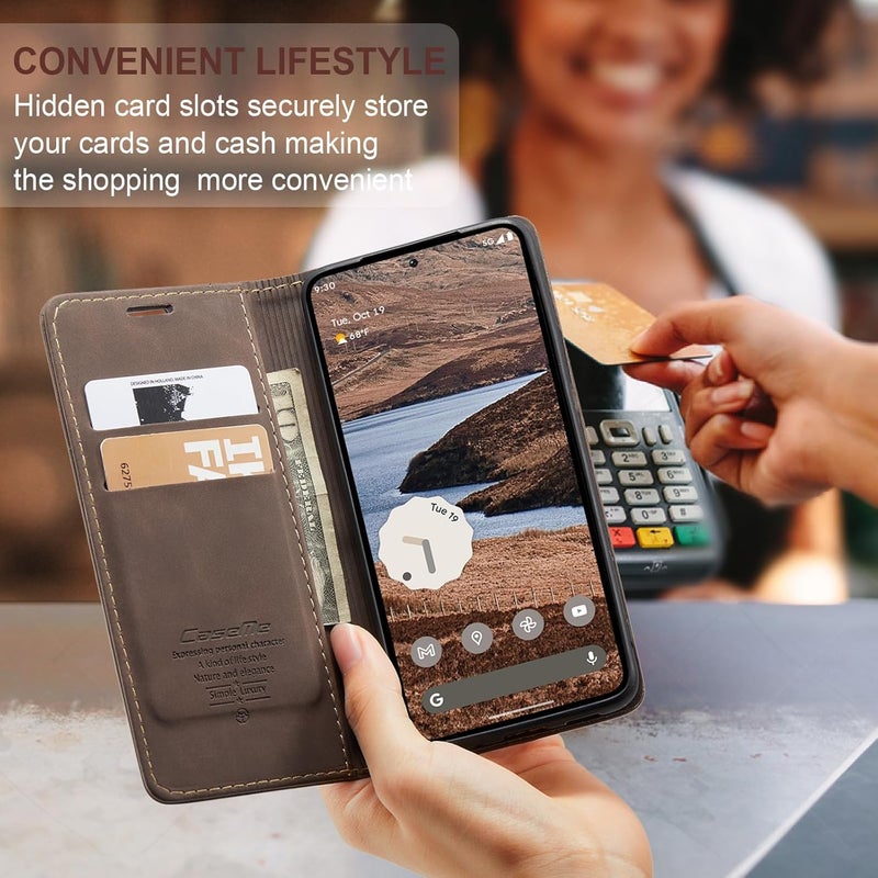 Cracedily Case for Google Pixel 9 Pro XL Case, Premium Leather Flip Wallet Case with Card Slots and Horizontal Stand Function Magnet Coque Cover Protective Case for Pixel 9 Pro XL, Brown - Image 4