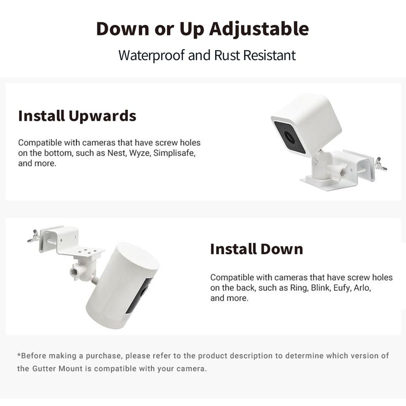 Tonton Gutter Mount for Solar Panel and Outdoor Security Camera Compatible with Ring, Arlo, Eufy, Wyze, Reolink, Google Nest, Blink, Standard 1/4"-20 Mount, Up & Down Version Universal Bracket (White) - Image 5