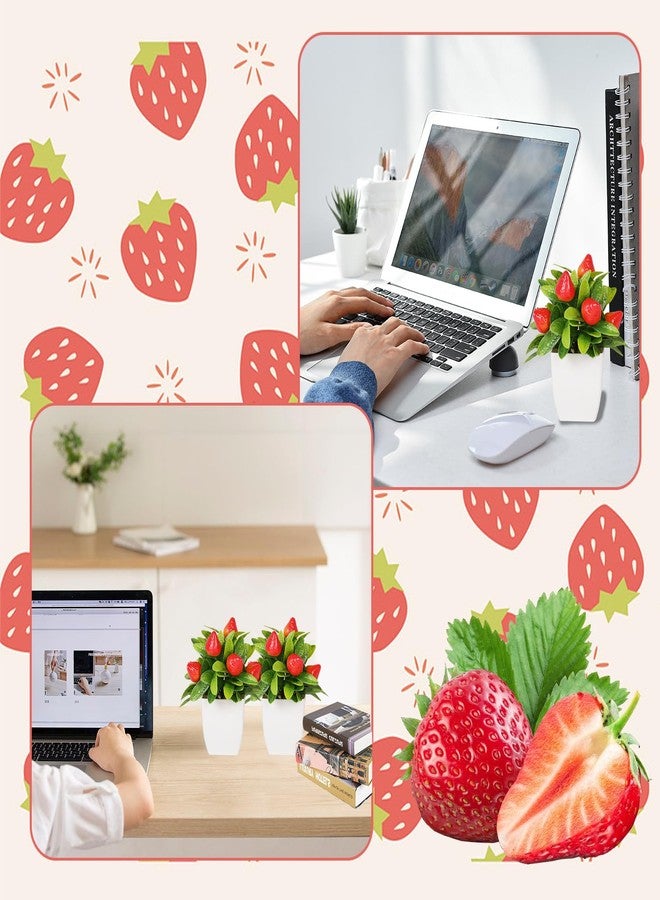 Yoratee ٤ نباتات فاكهة صناعية صغيرة في أصص، ليمون (قطعتان) وفراولة (قطعتان)، نباتات مزروعة في أصص لتزيين الحدائق الداخلية والخارجية - Image 2