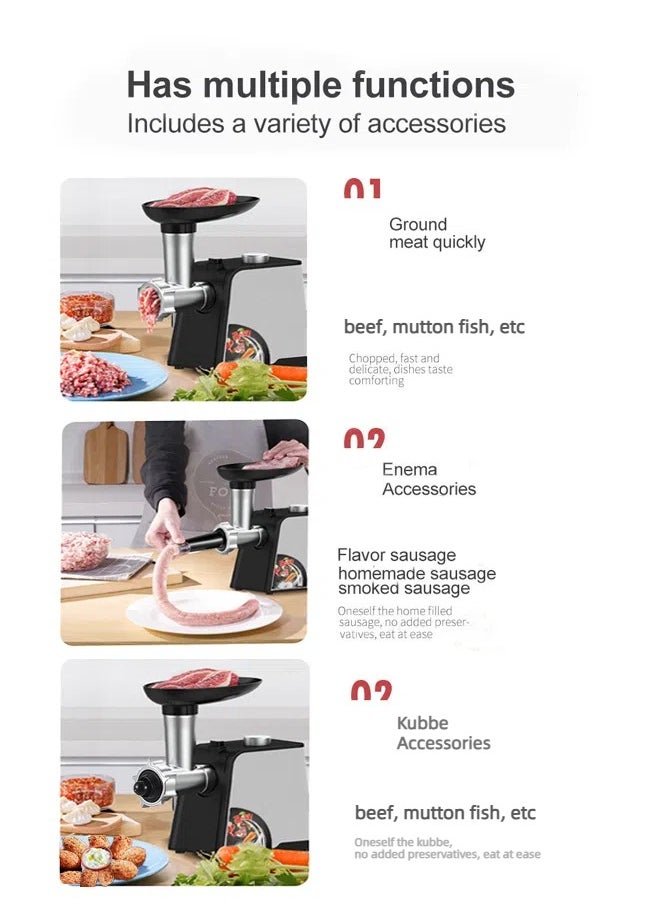 RAF - Electric Meat Grinder,Meat Mincer Chopper Machine Multifunctional with 2 Grinding Plates,Sausage Stuffer Tubes & Kubbe Attachments, Reverse Function,Stainless Steel Meat Grinders for Home Use R.3392 - Image 1
