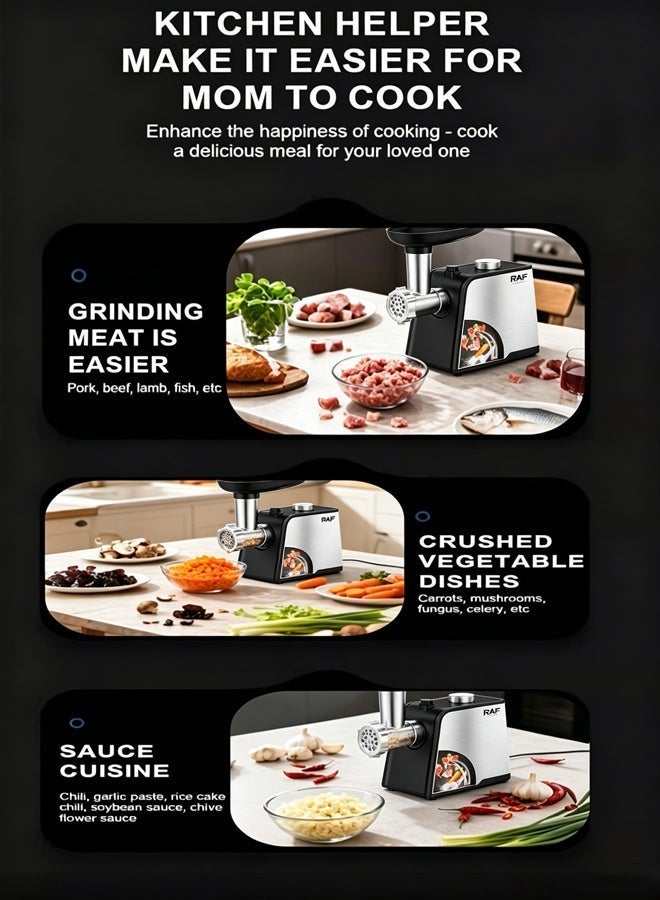RAF Meat Grinder, Sausage Stuffer, [2000W Max] Electric Meat Mincer with Stainless Steel Blades & 2 Grinding Plates,Reverse Function,Sausage Maker & Kubbe Kit for Home Kitchen & Commercial Using,R.3392 - Image 4