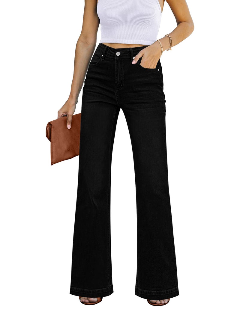 GRAPENT Business Casual Clothes Plus Size Bell Bottom Jeans for Women Stretch Jean High Waist Wide Leg Pants Dressy Color Always Black XX-Large 20 22 Size - Image 1