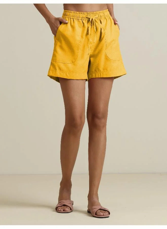 ترو برونز trueBrowns Yellow Cotton Blend Shorts With Drawstring