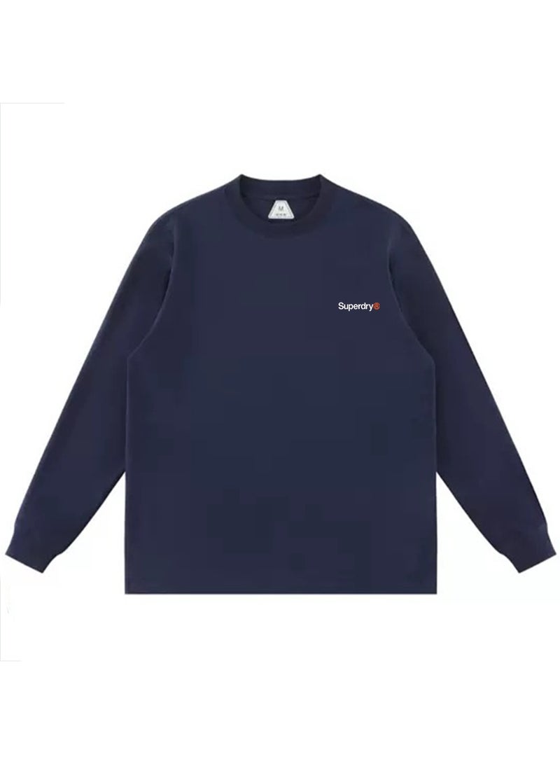 Superdry couple solid color round neck loose long sleeve T-shirt for men and women - Image 4