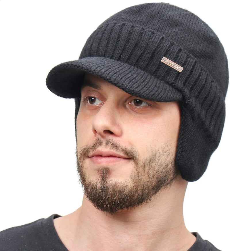 CAMOLAND Winter Beanie w/Visor & Earflaps for Men Outdoor Fleece Hat Scarf Set - Image 1