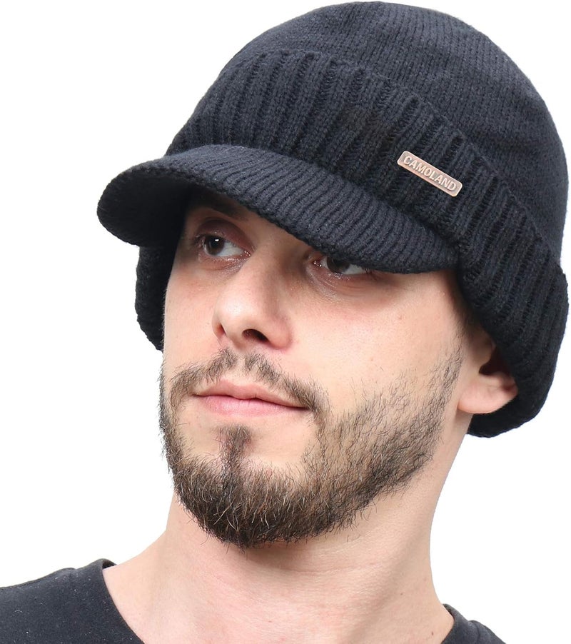 CAMOLAND Winter Beanie w/Visor & Earflaps for Men Outdoor Fleece Hat Scarf Set - Image 2