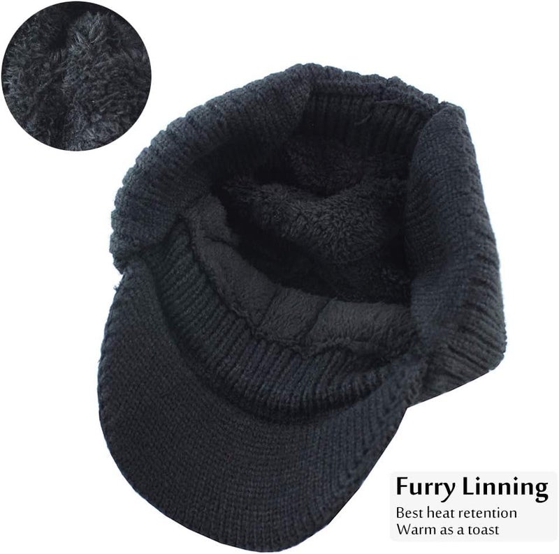 CAMOLAND Winter Beanie w/Visor & Earflaps for Men Outdoor Fleece Hat Scarf Set - Image 5