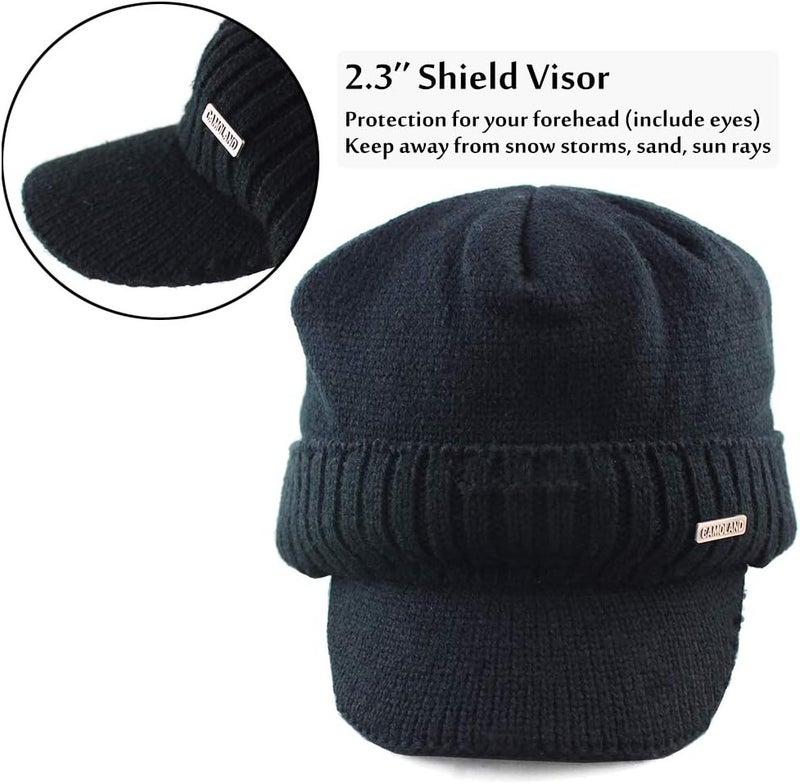 CAMOLAND Winter Beanie w/Visor & Earflaps for Men Outdoor Fleece Hat Scarf Set - Image 4