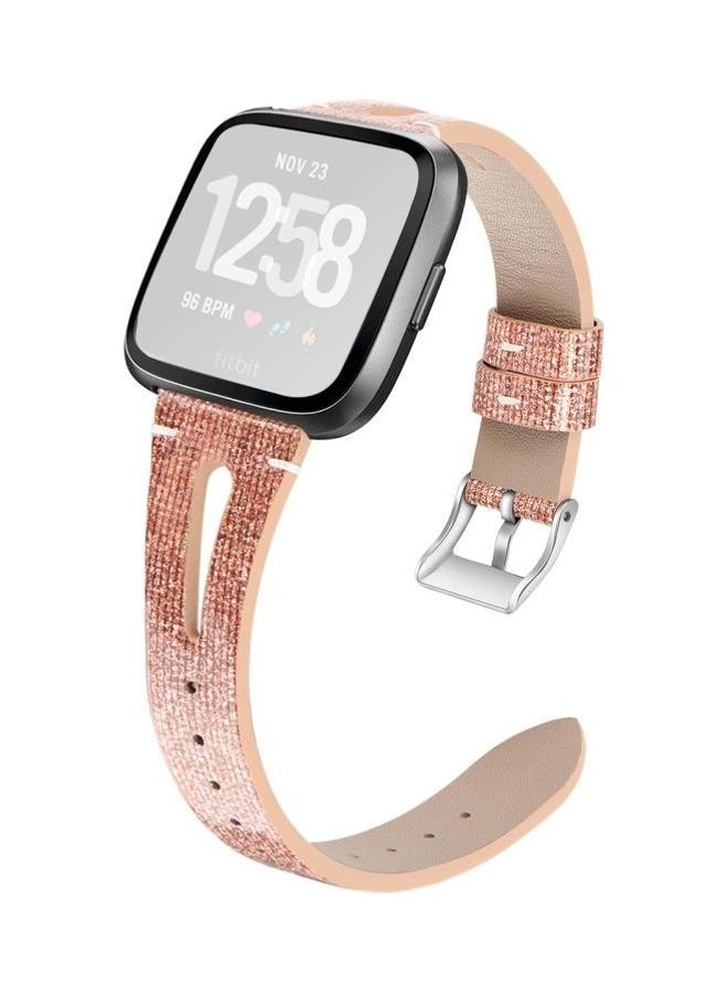 نيبمينينت سوار مفتوح من الجلد بتصميم ذيل مدبب جلد البقر، مناسب لساعة فيتبيت فيرسا 2 Shining Rose Gold - Image 1