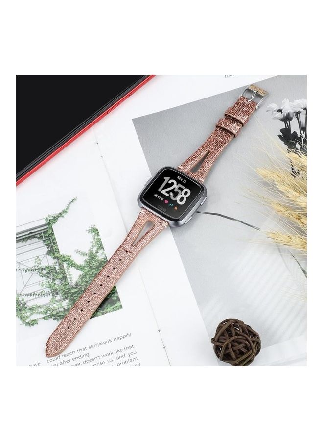 نيبمينينت سوار مفتوح من الجلد بتصميم ذيل مدبب جلد البقر، مناسب لساعة فيتبيت فيرسا 2 Shining Rose Gold - Image 5